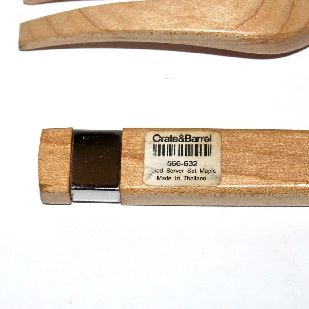 Crate & Barrel Salad Server Set Maple Wood large serving 14